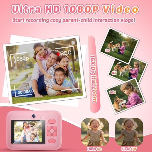 Instant Print Camera for Kids, App Printing, 1080P Video, Dual-Lens Selfie Digital Camera with 32G SD, Christmas Birthday Gifts for Girls Boys 4 5 6 7 8 9 10 11 12 Year Old, Portable Toddler Toy in Saudi Arabia