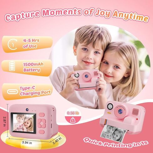 Instant Print Camera for Kids, App Printing, 1080P Video, Dual-Lens Selfie Digital Camera with 32G SD, Christmas Birthday Gifts for Girls Boys 4 5 6 7 8 9 10 11 12 Year Old, Portable Toddler Toy in Saudi Arabia