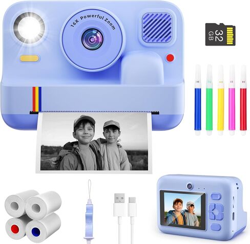 Instant Print Camera for Kids, App Printing, 1080P Video, Dual-Lens Selfie Digital Camera with 32G SD, Christmas Birthday Gifts for Girls Boys 4 5 6 7 8 9 10 11 12 Year Old, Portable Toddler Toy in Saudi Arabia