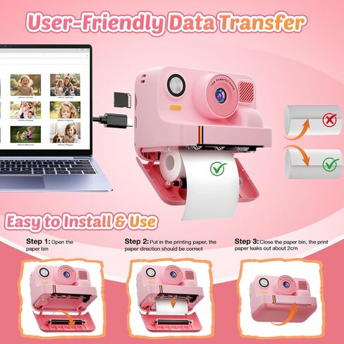 Instant Print Camera for Kids, App Printing, 1080P Video, Dual-Lens Selfie Digital Camera with 32G SD, Christmas Birthday Gifts for Girls Boys 4 5 6 7 8 9 10 11 12 Year Old, Portable Toddler Toy in Saudi Arabia