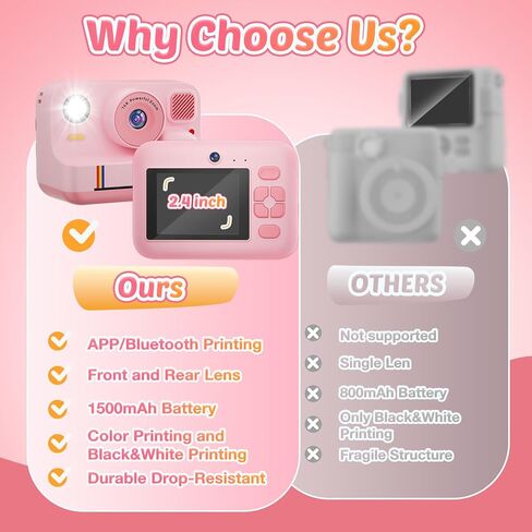 Instant Print Camera for Kids, App Printing, 1080P Video, Dual-Lens Selfie Digital Camera with 32G SD, Christmas Birthday Gifts for Girls Boys 4 5 6 7 8 9 10 11 12 Year Old, Portable Toddler Toy in Saudi Arabia