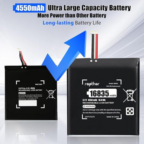 بطارية بديلة Rapthor HAC-003 متوافقة مع وحدة تحكم Nintendo Switch HAC-001، سعة عالية 3.7 فولت 16835 مللي واط في الساعة مع مجموعة أدوات التثبيت in Kuwait