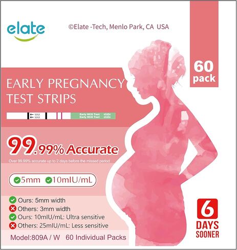 شرائح اختبار الحمل في وقت مبكر من HCG ، 30 حزمة-6 أيام في وقت أقرب ، 99.99 ٪ دقيقة ، حساسة للغاية 10 miU/mL ، النتيجة المبكرة EPT ، MOM 2-SEC سهلة في المنزل ، العيادة أو استخدام السفر ، و cleared FDA ، 5MM in Kuwait