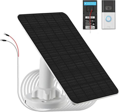 لوحة شمسية 3 واط مع بطارية مدمجة 4000 مللي أمبير في الساعة، منفذ Micro-USB، IP65، كابل شحن بطول 13.2 قدم، توافق مثالي مع جرس الباب بالفيديو من Ring (إصدار الجيل الثاني 2020)، لا حاجة لإزالة الحامل in Kuwait