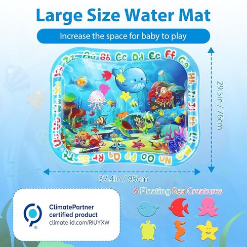 Baby Water Mat Large 37.4"x29.9", Safe Inflatable Tummy Time Water Play Mat for Infants & Toddlers with Climate Pledge Friendly, Newborn Sensory Water Pad for Christmas Gift (Blue) in Saudi Arabia