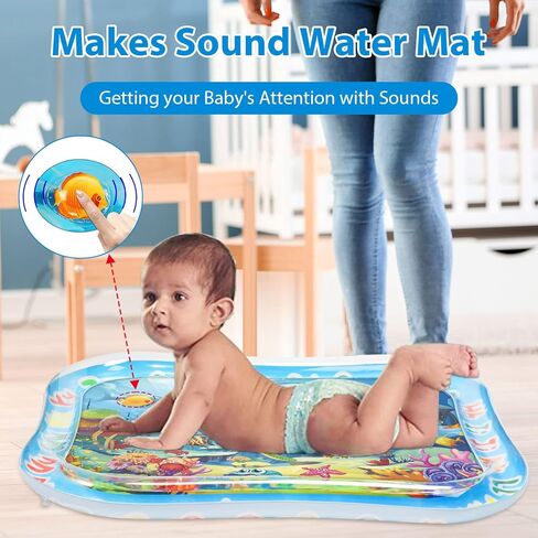 Baby Water Mat Large 37.4"x29.9", Safe Inflatable Tummy Time Water Play Mat for Infants & Toddlers with Climate Pledge Friendly, Newborn Sensory Water Pad for Christmas Gift (Blue) in Saudi Arabia