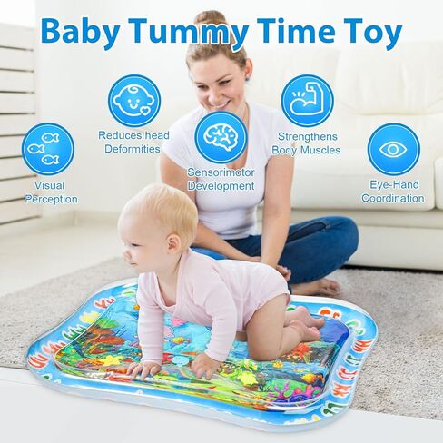 Baby Water Mat Large 37.4"x29.9", Safe Inflatable Tummy Time Water Play Mat for Infants & Toddlers with Climate Pledge Friendly, Newborn Sensory Water Pad for Christmas Gift (Blue) in Saudi Arabia