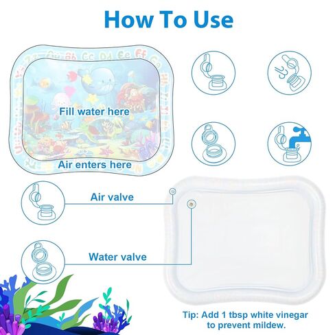 Baby Water Mat Large 37.4"x29.9", Safe Inflatable Tummy Time Water Play Mat for Infants & Toddlers with Climate Pledge Friendly, Newborn Sensory Water Pad for Christmas Gift (Blue) in Saudi Arabia