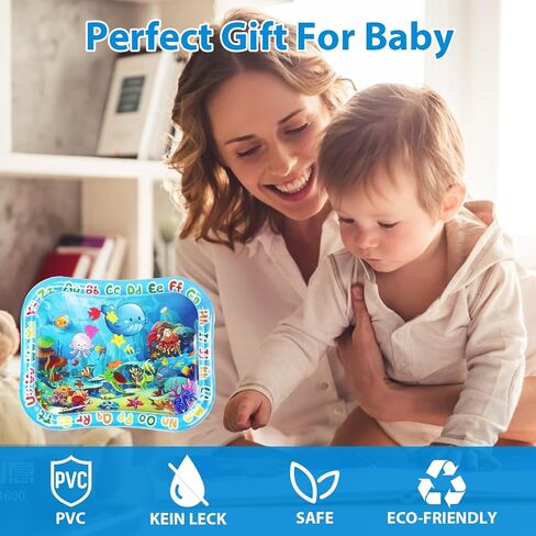 Baby Water Mat Large 37.4"x29.9", Safe Inflatable Tummy Time Water Play Mat for Infants & Toddlers with Climate Pledge Friendly, Newborn Sensory Water Pad for Christmas Gift (Blue) in Saudi Arabia