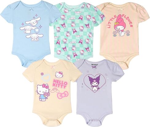 Hello Kitty Baby Girls 5 Pack Bodysuits Newborn to Infant Sizes (Newborn - 24 Months) in Saudi Arabia