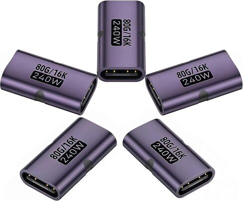 5 قطع من وصلات USB C، محول USB C أنثى إلى أنثى مع نقل بيانات بسرعة 80 جيجابت في الثانية، شحن سريع 240 وات، متوافق مع Thunderbolt 4/3، دعم فيديو 16K/8K، فضي in Kuwait