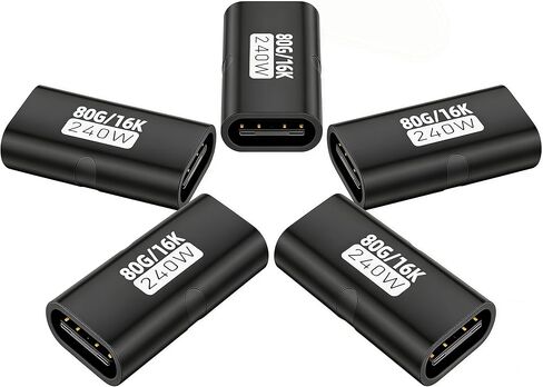 5 قطع من وصلات USB C، محول USB C أنثى إلى أنثى مع نقل بيانات بسرعة 80 جيجابت في الثانية، شحن سريع 240 وات، متوافق مع Thunderbolt 4/3، دعم فيديو 16K/8K، فضي in Kuwait