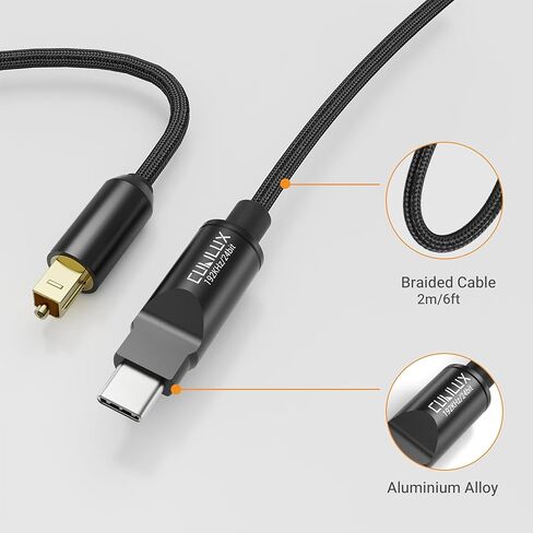كابل صوت بصري Cubilux USB C إلى TOSLINK، سلك Aux رقمي أحادي الاتجاه من النوع C إلى SPDIF، جهاز إرسال S/PDIF للكمبيوتر/الكمبيوتر المحمول/كمبيوتر MacBook (5.1 صوت محيطي) وPS5 (ستيريو)، 6.6 قدم in Kuwait