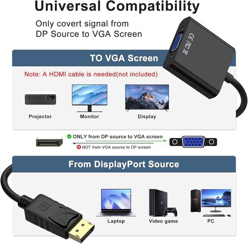 محول Meliya DisplayPort إلى VGA، محول DisplayPort (DP) مطلي بالذهب إلى VGA (ذكر إلى أنثى) متوافق مع الكمبيوتر، سطح المكتب، الكمبيوتر المحمول، الكمبيوتر الشخصي، الشاشة، جهاز العرض، HDTV in Kuwait