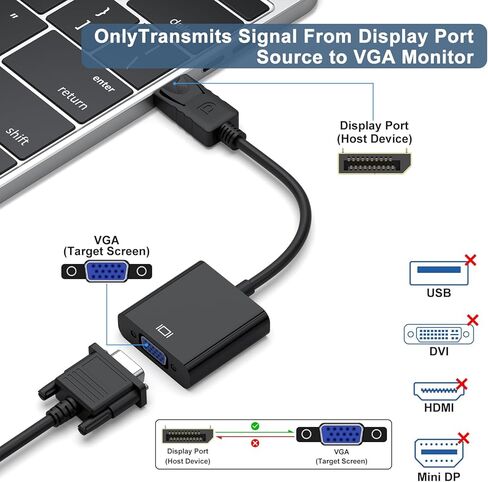 محول Meliya DisplayPort إلى VGA، محول DisplayPort (DP) مطلي بالذهب إلى VGA (ذكر إلى أنثى) متوافق مع الكمبيوتر، سطح المكتب، الكمبيوتر المحمول، الكمبيوتر الشخصي، الشاشة، جهاز العرض، HDTV in Kuwait