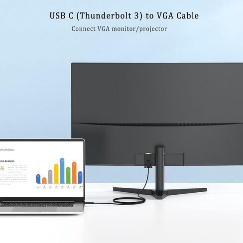 USB C to VGA Cable 6FT, USBC to VGA Cable Adapter Compatible with MacBook Pro/Air, iPad Pro, Dell XPS, Surface Book, Pixelbook, Laptop, Monitor in Saudi Arabia