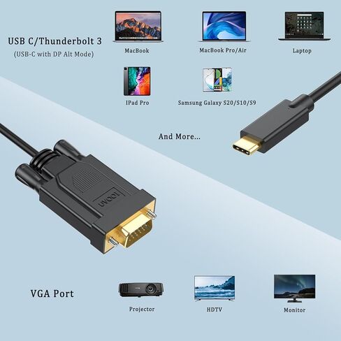 USB C to VGA Cable 6FT, USBC to VGA Cable Adapter Compatible with MacBook Pro/Air, iPad Pro, Dell XPS, Surface Book, Pixelbook, Laptop, Monitor in Saudi Arabia