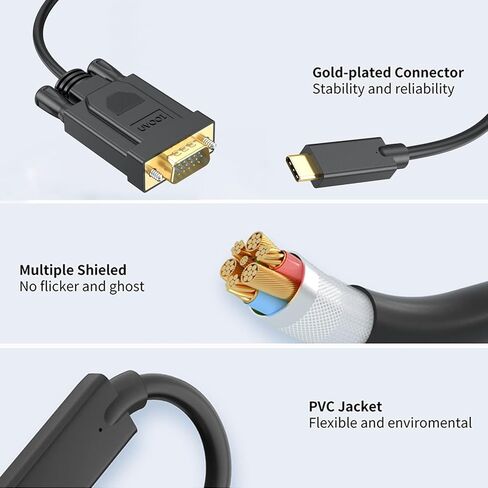 USB C to VGA Cable 6FT, USBC to VGA Cable Adapter Compatible with MacBook Pro/Air, iPad Pro, Dell XPS, Surface Book, Pixelbook, Laptop, Monitor in Saudi Arabia
