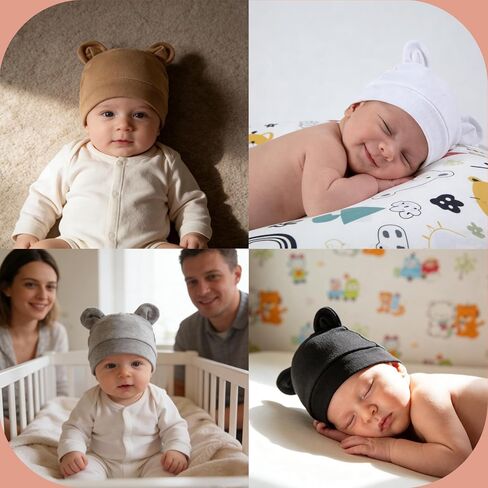 8 Pack Baby Newborn Hats Bear Ears Baby Infant Preemie Beanie Hats Soft Cap for Infant Baby Girls Boys, 0-3 Months Multi in Saudi Arabia