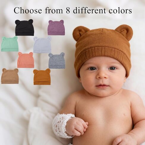 8 Pack Baby Newborn Hats Bear Ears Baby Infant Preemie Beanie Hats Soft Cap for Infant Baby Girls Boys, 0-3 Months Multi in Saudi Arabia