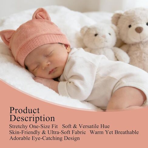 8 Pack Baby Newborn Hats Bear Ears Baby Infant Preemie Beanie Hats Soft Cap for Infant Baby Girls Boys, 0-3 Months Multi in Saudi Arabia