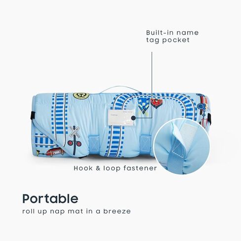 Wake In Cloud - Cot Nap Mat with Pillow and Blanket, for Toddler Kids Boys Girls in Daycare Kindergarten Preschool Pre K with Elastic Corner Straps, Cars Vehicles Trains Airplanes, Light Sky Blue in Saudi Arabia