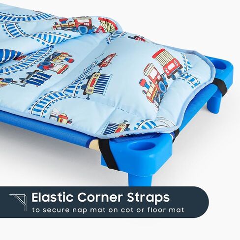 Wake In Cloud - Cot Nap Mat with Pillow and Blanket, for Toddler Kids Boys Girls in Daycare Kindergarten Preschool Pre K with Elastic Corner Straps, Cars Vehicles Trains Airplanes, Light Sky Blue in Saudi Arabia