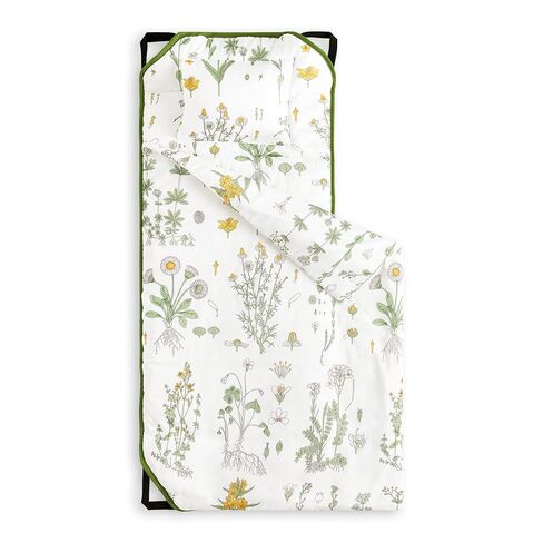 Wake In Cloud - Cot Nap Mat with Pillow and Blanket, for Toddler Kids Boys Girls in Daycare Kindergarten Preschool Pre K with Elastic Corner Straps, Floral Botanical Flowers, White Green in Saudi Arabia