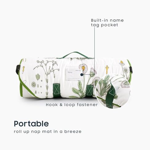 Wake In Cloud - Cot Nap Mat with Pillow and Blanket, for Toddler Kids Boys Girls in Daycare Kindergarten Preschool Pre K with Elastic Corner Straps, Floral Botanical Flowers, White Green in Saudi Arabia
