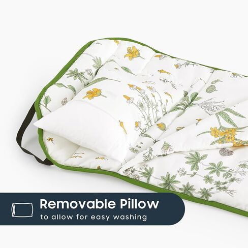 Wake In Cloud - Cot Nap Mat with Pillow and Blanket, for Toddler Kids Boys Girls in Daycare Kindergarten Preschool Pre K with Elastic Corner Straps, Floral Botanical Flowers, White Green in Saudi Arabia