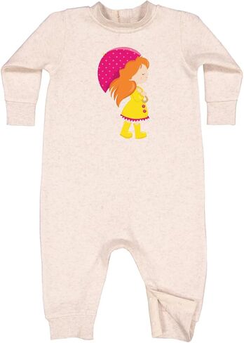 inktastic Girl in Raincoat, Girl with Umbrella, Orange Hair Baby Fleece Romper in Saudi Arabia