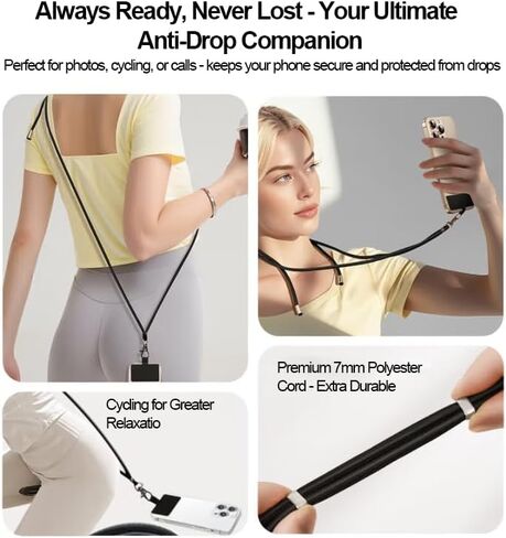 Phone Patch Lanyard Set of 2, 1 Pcs Wrist Strap and 1 Pcs Adjustable and Removable Crossbody Neck Strap for Women and Men, Suitable for Most Smartphones, Black in Saudi Arabia