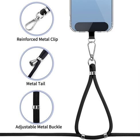 Phone Patch Lanyard Set of 2, 1 Pcs Wrist Strap and 1 Pcs Adjustable and Removable Crossbody Neck Strap for Women and Men, Suitable for Most Smartphones, Black in Saudi Arabia