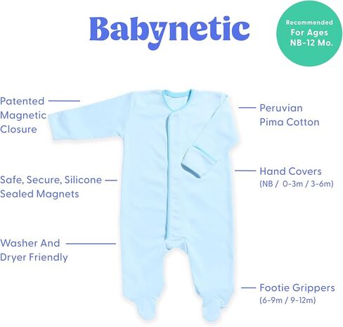 Magnetic Baby Footie - Peruvian Pima Cotton, Premium Infant One-Piece with Easy Magnetic Closures, Soft Breathable in Saudi Arabia