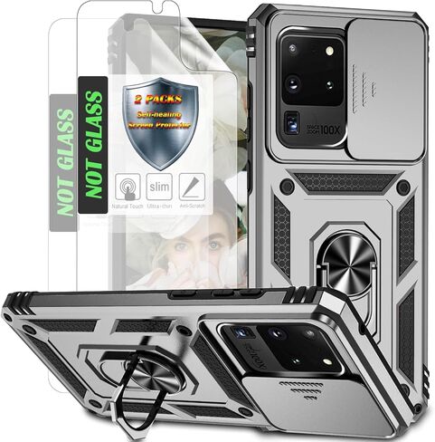 AYMECL for S20 Ultra Phone Case,Galaxy S20 Ultra Case with 2 Pcs Self-Healing Film,Slide Camera Cover Protective Case with Magnetic Ring Kickstand for Galaxy S20 Ultra 5G,Purple in Saudi Arabia