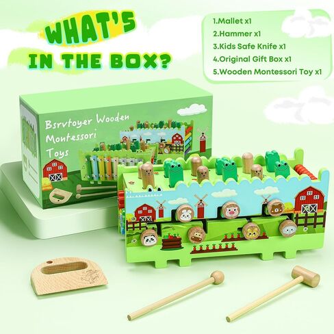 Wooden Montessori Toys for 1 Year Old - Educational Learning Activity Cube for Baby Boys Girls Age 1 2 3 Year Old Hammering Pounding Toy with Xylophone & Abacus Game, Wood Toy Crocodile in Kuwait