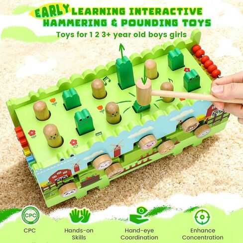 Wooden Montessori Toys for 1 Year Old - Educational Learning Activity Cube for Baby Boys Girls Age 1 2 3 Year Old Hammering Pounding Toy with Xylophone & Abacus Game, Wood Toy Crocodile in Kuwait