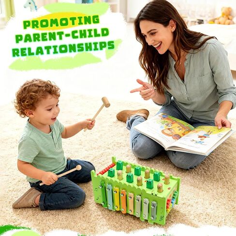 Wooden Montessori Toys for 1 Year Old - Educational Learning Activity Cube for Baby Boys Girls Age 1 2 3 Year Old Hammering Pounding Toy with Xylophone & Abacus Game, Wood Toy Crocodile in Kuwait