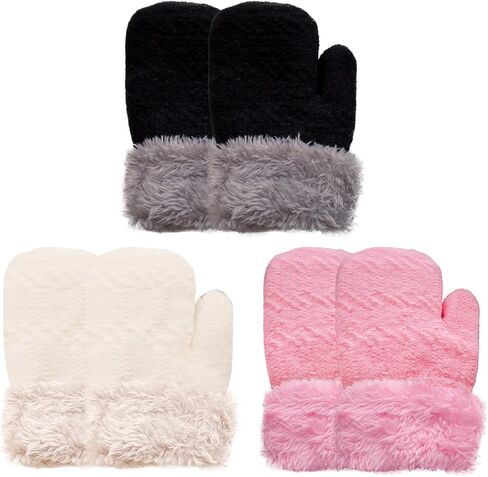 3 Pairs Winter Mittens Glove for Kids Baby Warm Gloves Thick Knitted Fleece Lined Gloves Thermal Set for Boys Girls in Saudi Arabia