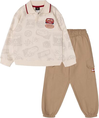 Disney Cars Lightning McQueen French Terry Polo Shirt Jogger Pants Outfit Set Toddler to Big Kid Sizes (2T - 10-12) in Saudi Arabia