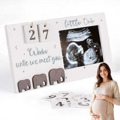 إطار صورة Sonogram مع العد التنازلي للطفل لتسجيل الوقت، إطار صور بالموجات فوق الصوتية مقاس 9 × 5 بوصة مع 8 أرقام خشبية مزدوجة الجوانب، لافتة إعلان الطفل هي هدية حمل فريدة للآباء المتوقعين، مناسبة لهدايا عيد الحب in Kuwait