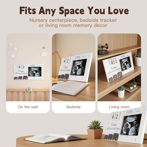 إطار صورة Sonogram مع العد التنازلي للطفل لتسجيل الوقت، إطار صور بالموجات فوق الصوتية مقاس 9 × 5 بوصة مع 8 أرقام خشبية مزدوجة الجوانب، لافتة إعلان الطفل هي هدية حمل فريدة للآباء المتوقعين، مناسبة لهدايا عيد الحب in Kuwait
