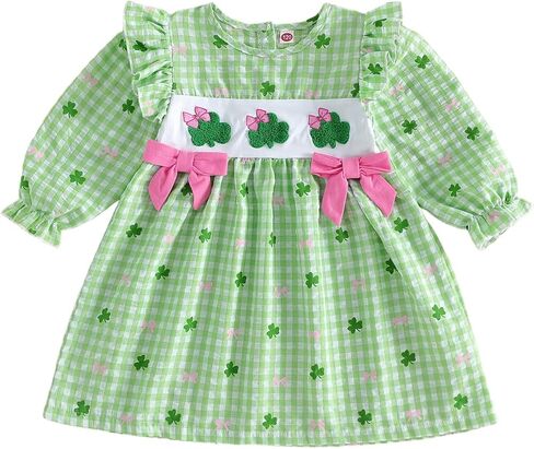 Adobabirl Toddler Baby Girl Easter Outfit Bunny Embroidery Smocked Dress Doll Collar Long Sleeve Plaid Dress for Kids in Saudi Arabia