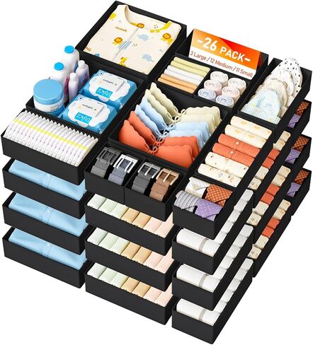Dimj Derer Organizer Complement 24pack - منظمي الأطفال القابل للطي ومنظم التخزين والملفاة لغرفة النوم ، خزانة - منظمة الحضانة المقسمات للملابس الداخلية ، الجورب ، حمالة الصدر ، حزام ، ربطة عنق ، وردي in Kuwait