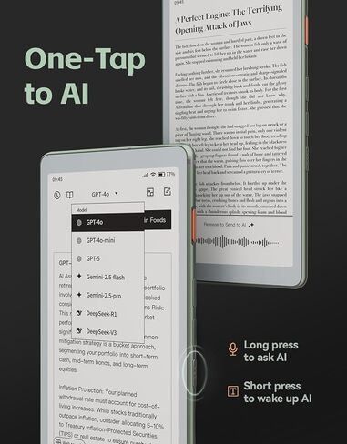 قارئ AiPaper C مقاس 6.13 بوصة مع شاشة ملونة، جهاز قارئ إلكتروني بالحبر الإلكتروني مع إضاءة دافئة وباردة قابلة للتعديل، رفيع للغاية وخفيف الوزن، مدمج بالذكاء الاصطناعي، سعة تخزين 128 جيجابايت in Kuwait