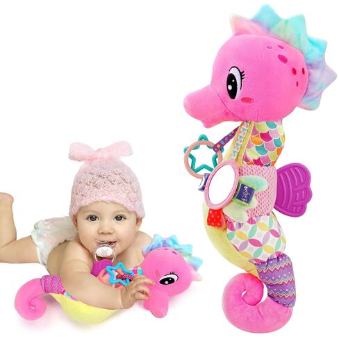 Baby Girl Toys 0-6 Months Musical Seahorse Stuffed Animal Tummy Time Toys for Infant 3-6 6-12 Months with Baby Mirror Sensory Newborn Crinkle Developmental Pink Toy Birthday Shower Gifts 0-3 4 5 Month in Saudi Arabia