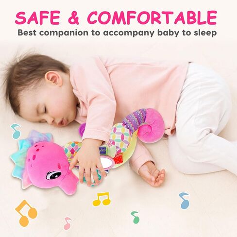 Baby Girl Toys 0-6 Months Musical Seahorse Stuffed Animal Tummy Time Toys for Infant 3-6 6-12 Months with Baby Mirror Sensory Newborn Crinkle Developmental Pink Toy Birthday Shower Gifts 0-3 4 5 Month in Saudi Arabia