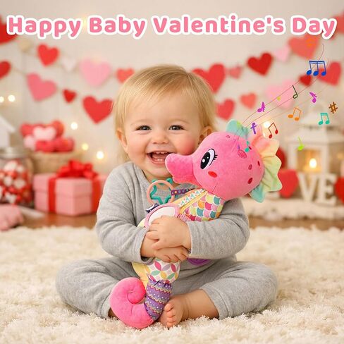 Baby Girl Toys 0-6 Months Musical Seahorse Stuffed Animal Tummy Time Toys for Infant 3-6 6-12 Months with Baby Mirror Sensory Newborn Crinkle Developmental Pink Toy Birthday Shower Gifts 0-3 4 5 Month in Saudi Arabia
