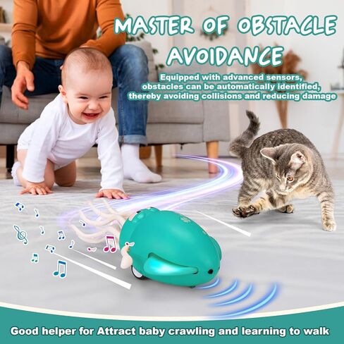 Palksky Dancing Squid Baby Toy in Tummy Time,Magic Electric Octopus Automatic Obstacle Avoidance Toy with Light & Music,Crawling Toys for Learning to Walk,Green in Saudi Arabia