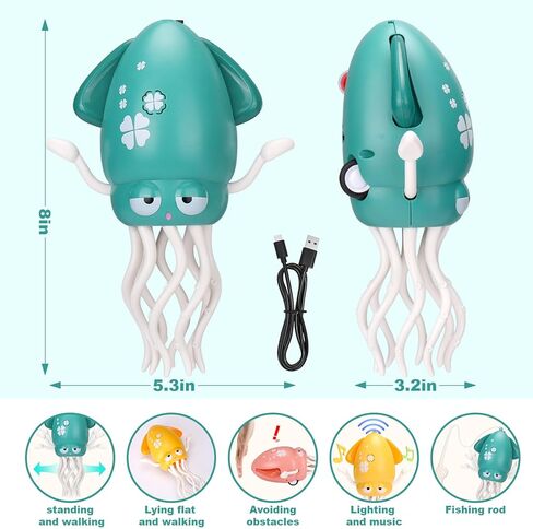 Palksky Dancing Squid Baby Toy in Tummy Time,Magic Electric Octopus Automatic Obstacle Avoidance Toy with Light & Music,Crawling Toys for Learning to Walk,Green in Saudi Arabia